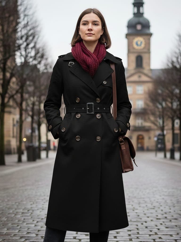 Classic Black Double Breasted Women's Long Coat