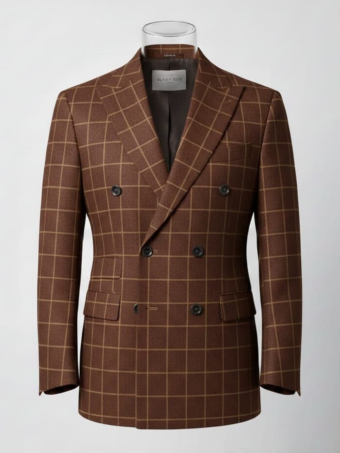 Brown Windowpane Double Breasted Men's Blazer