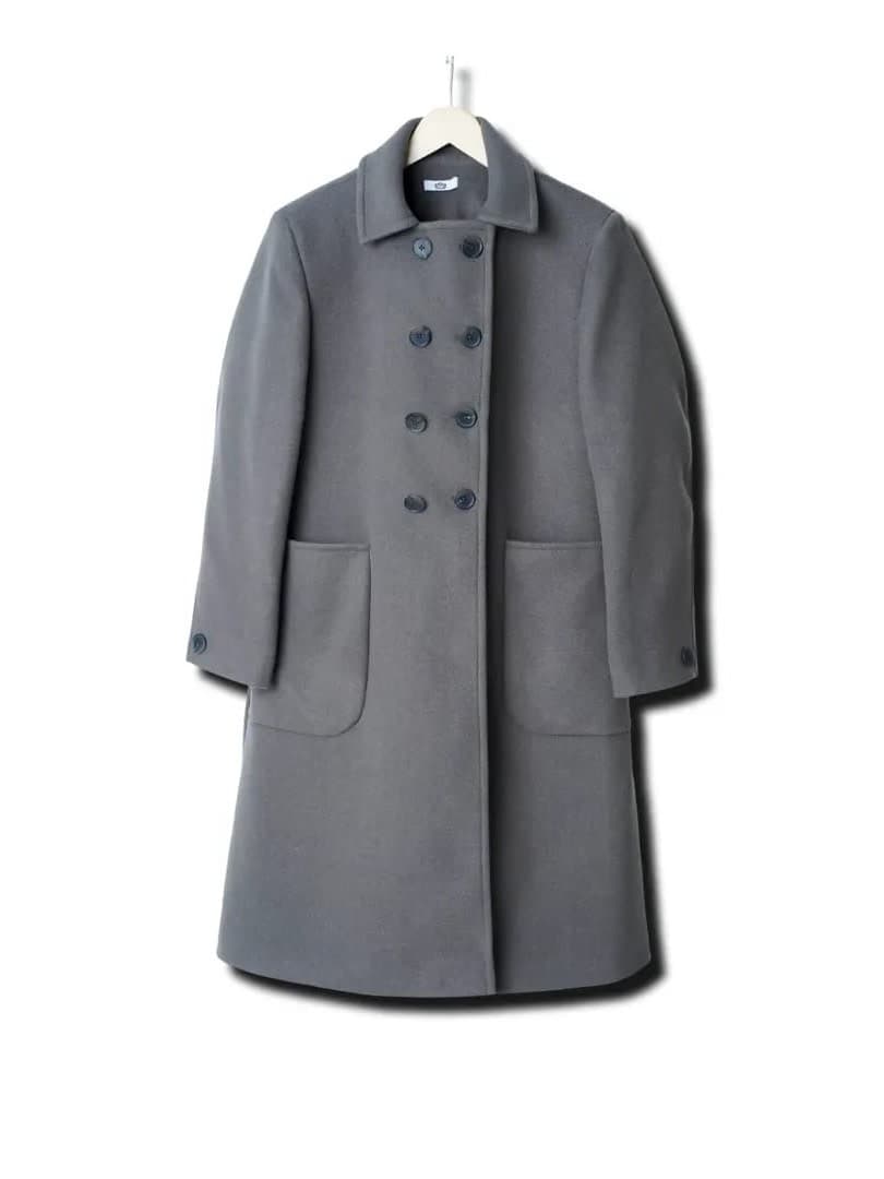 Grey Double Breasted Women's Long Winter Coat