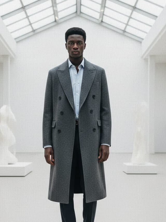 Charcoal Grey Double Breasted Men's Long Overcoat