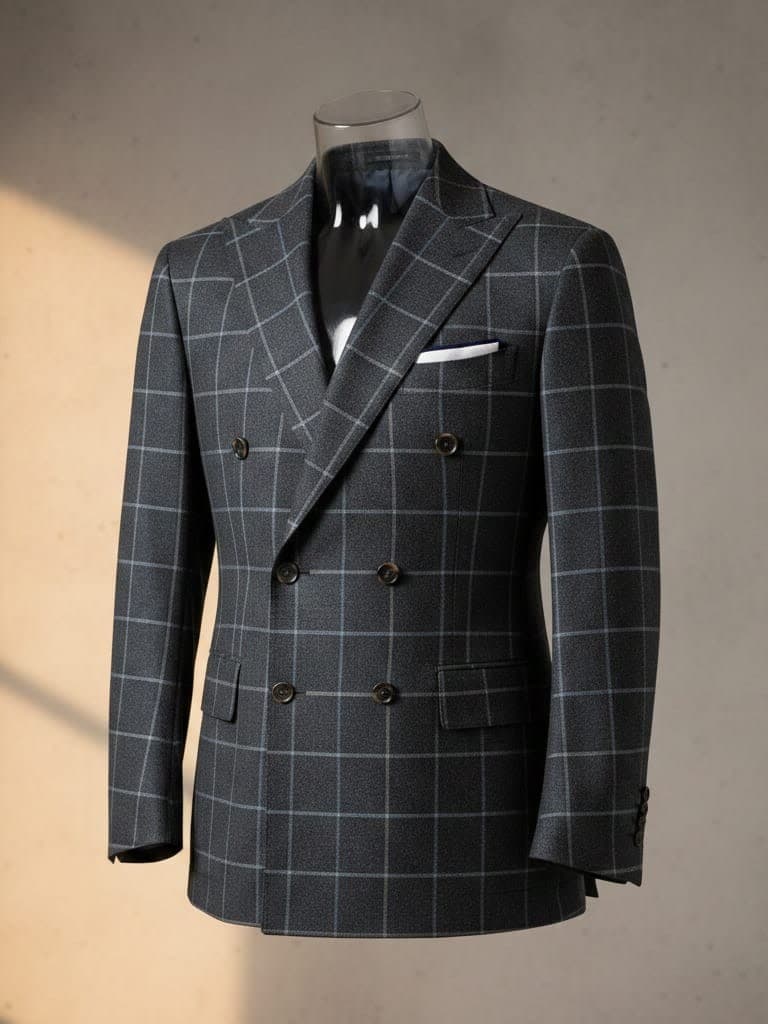 Charcoal Windowpane Double Breasted Men's Blazer